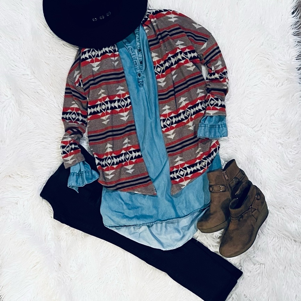 Southwest print sweater shrug